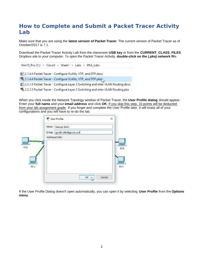 Submitting and Completing a Packet Tracer Activity Lab