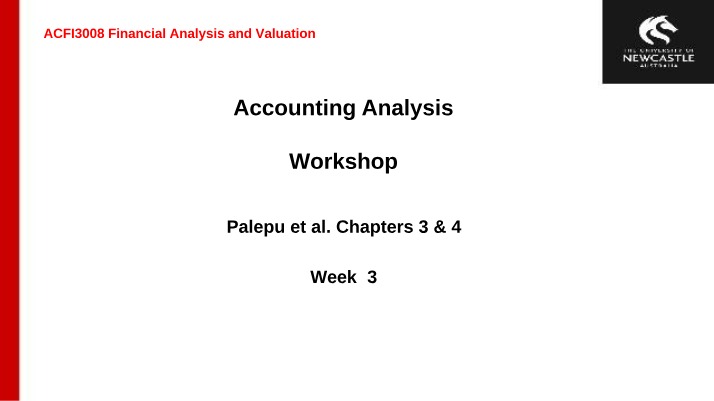 Workshop on Accounting Analysis