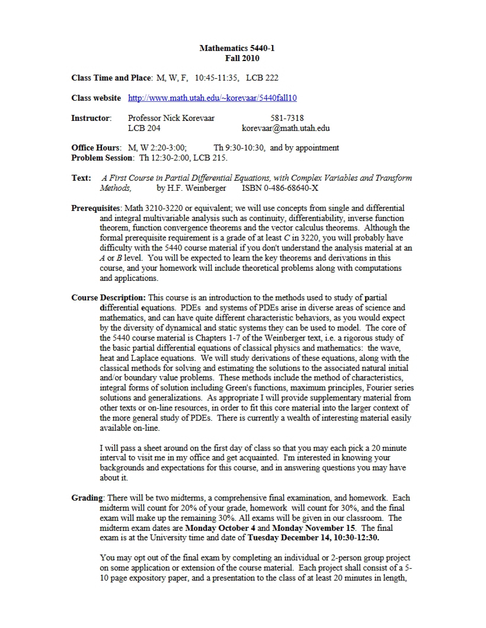 Partial Diff Eq Syllabus