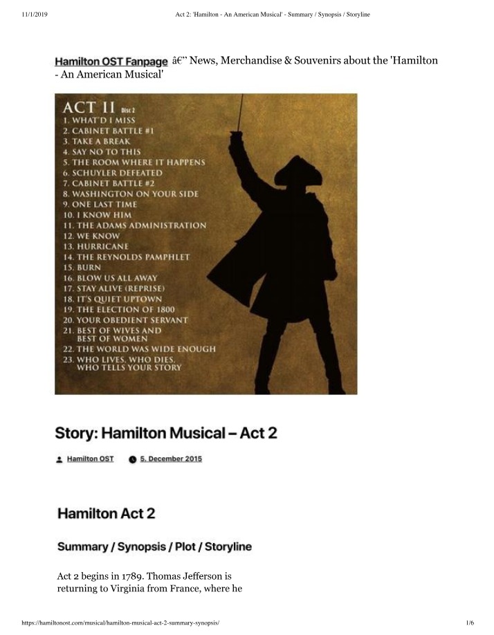 Hamilton Act 2 - A Summary, Synopsis, and Storyline