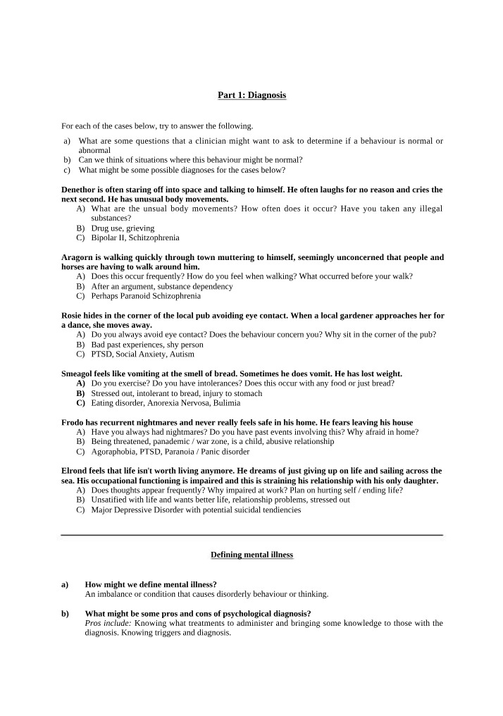 Diagnosis and Pros-Cons of Abnormal Behavior
