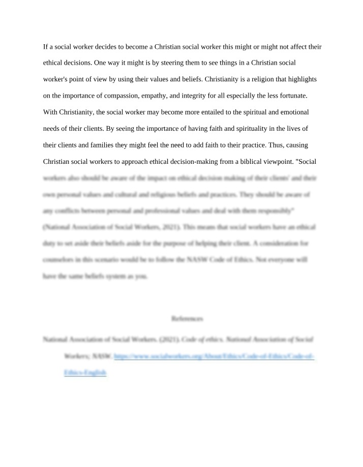 Impact of Becoming a Christian Social Worker on Ethical Decisions