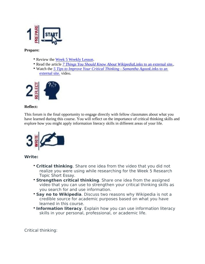 Skills for Information Literacy and Critical Thinking