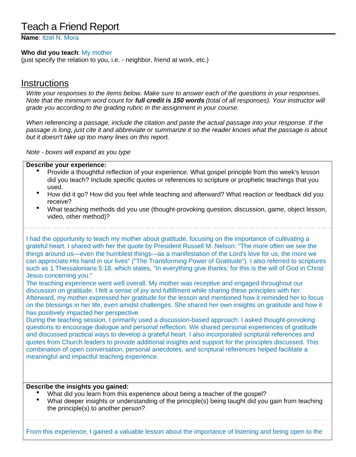 Report on Teaching a Friend