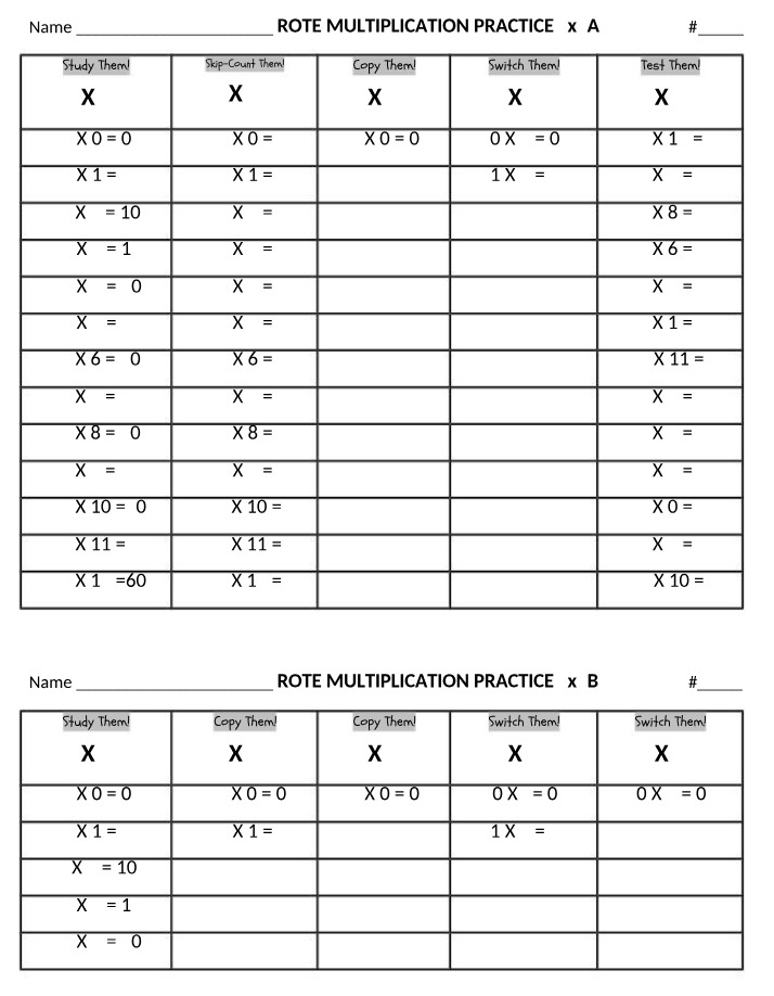 Multiplication x5A and x5B Practice