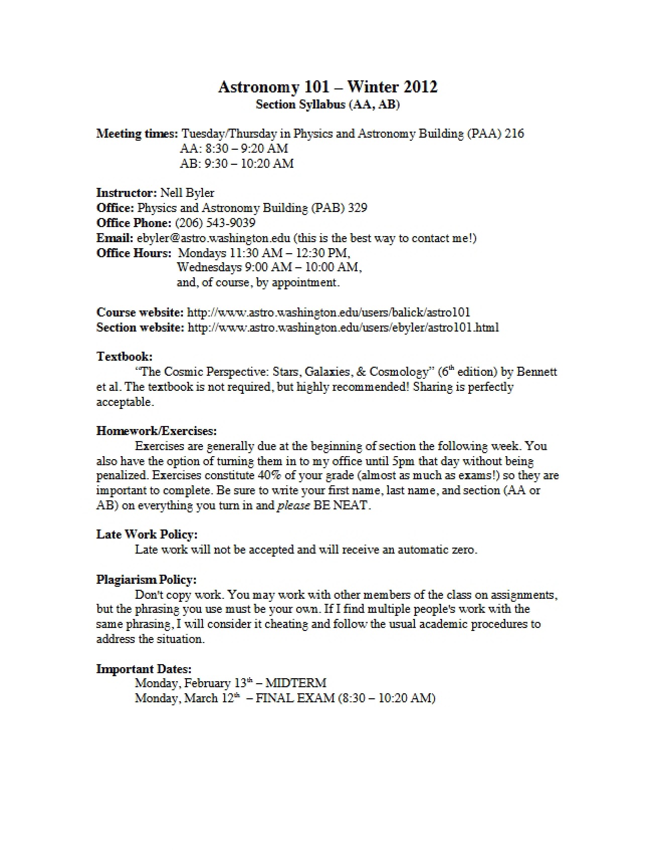 Class Syllabus