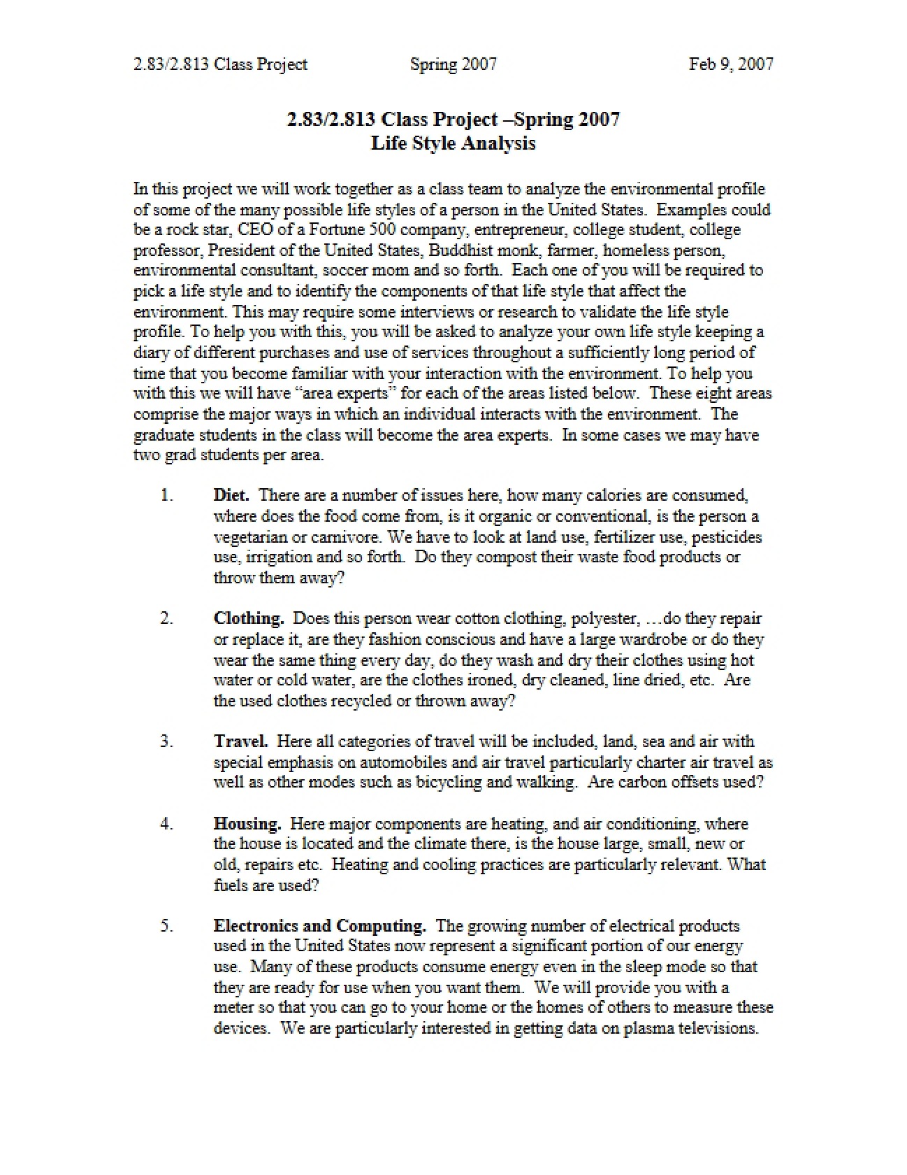 Analysis of Life Styles