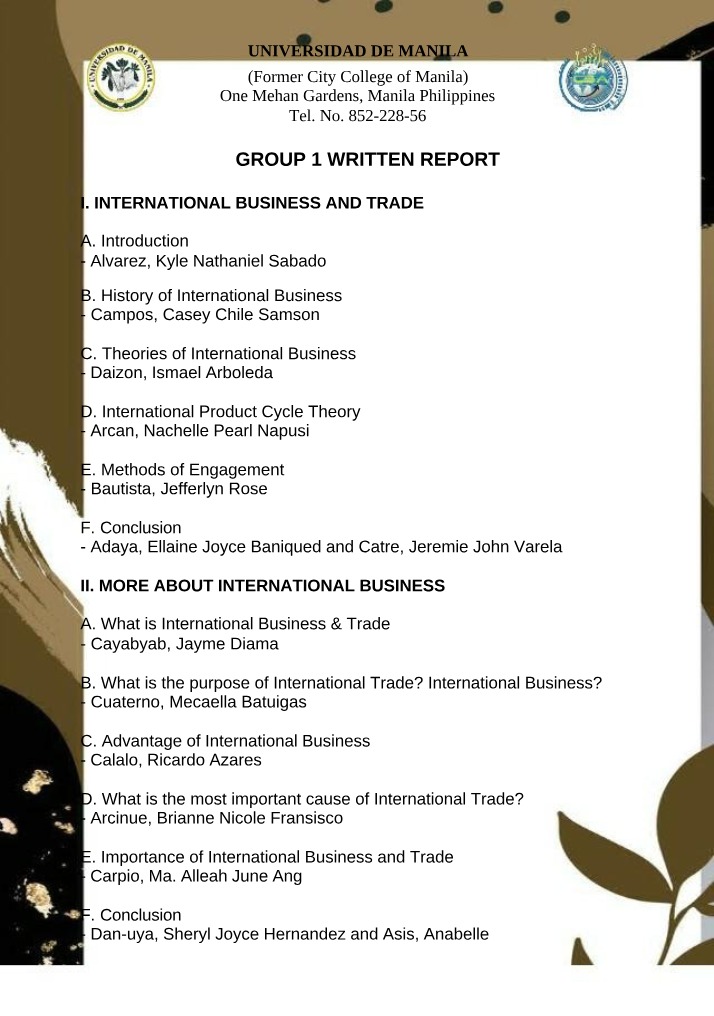 Written Reports - Group 1