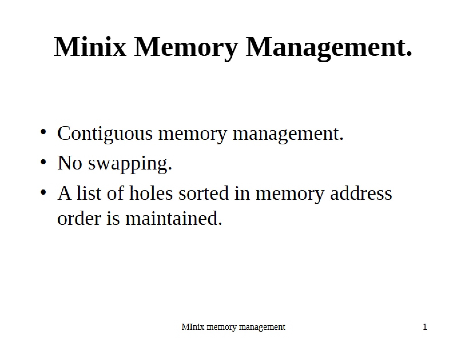Management of Minix Memory