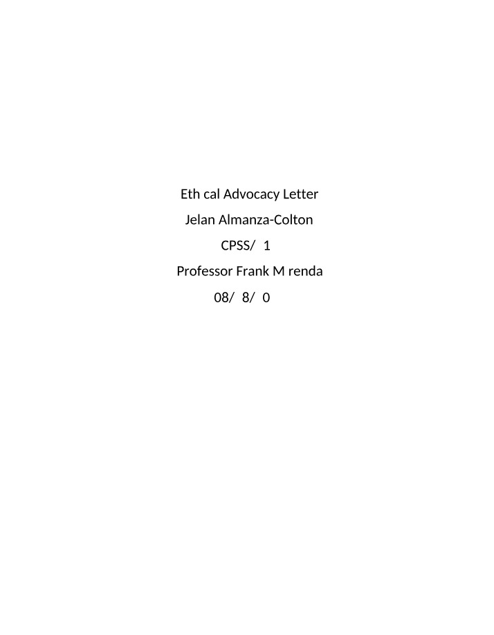 Ethical Advocacy Letter - CPSS415