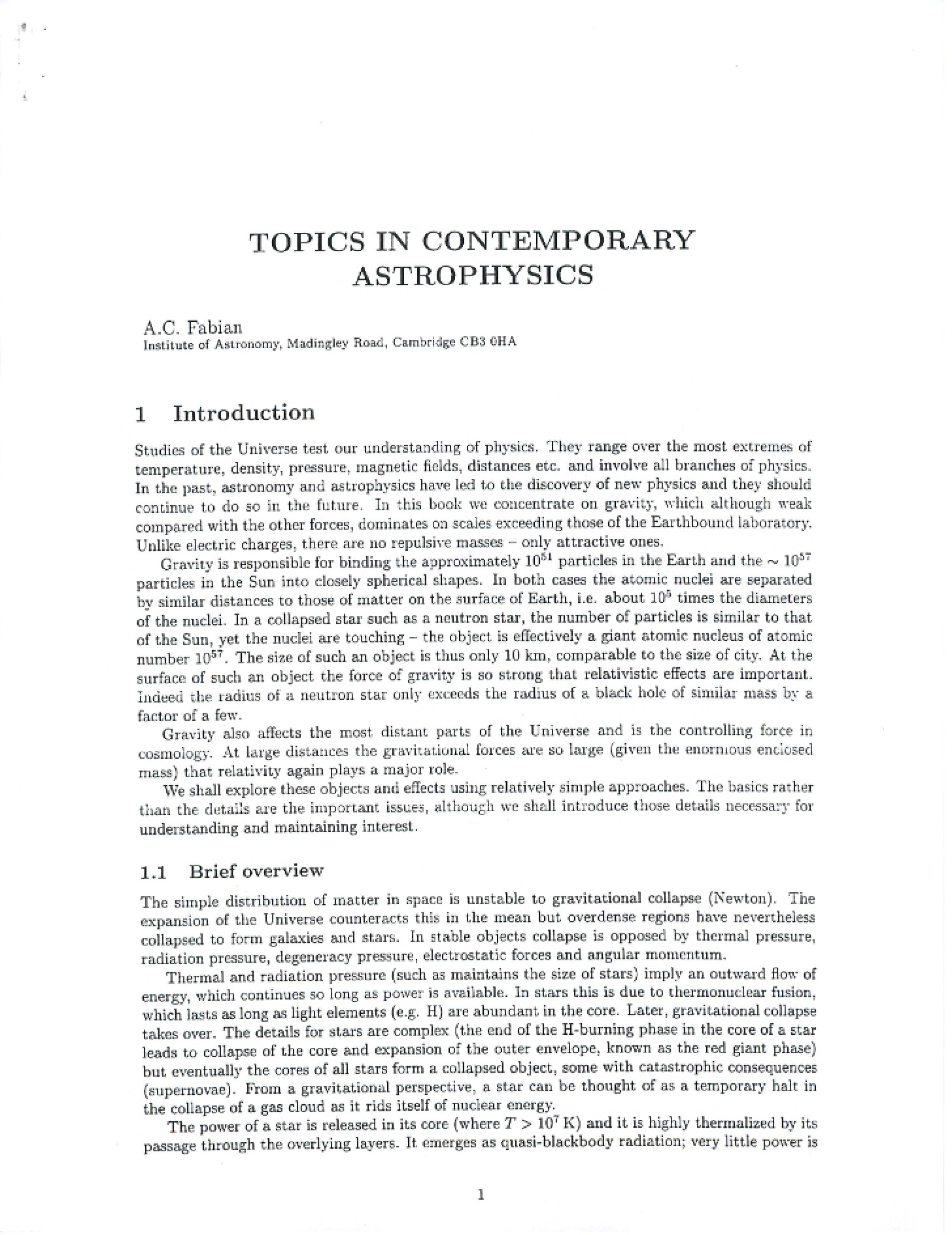 Contemporary Topics in Astrophysics