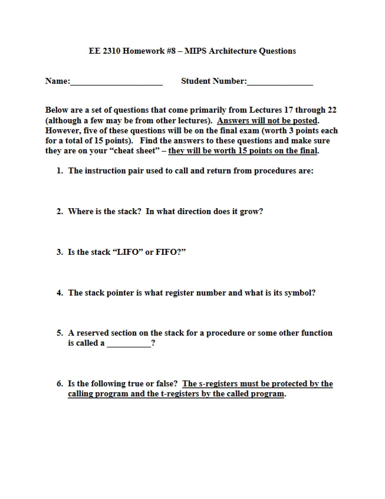 Eighth Homework Assignment