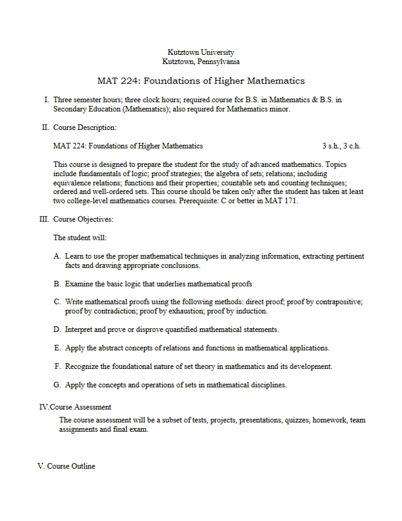 Syllabus for Foundations of Higher Mathematics