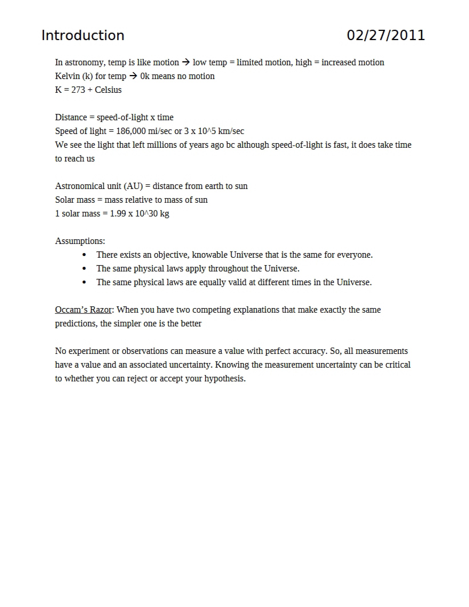Class Notes Astronomy