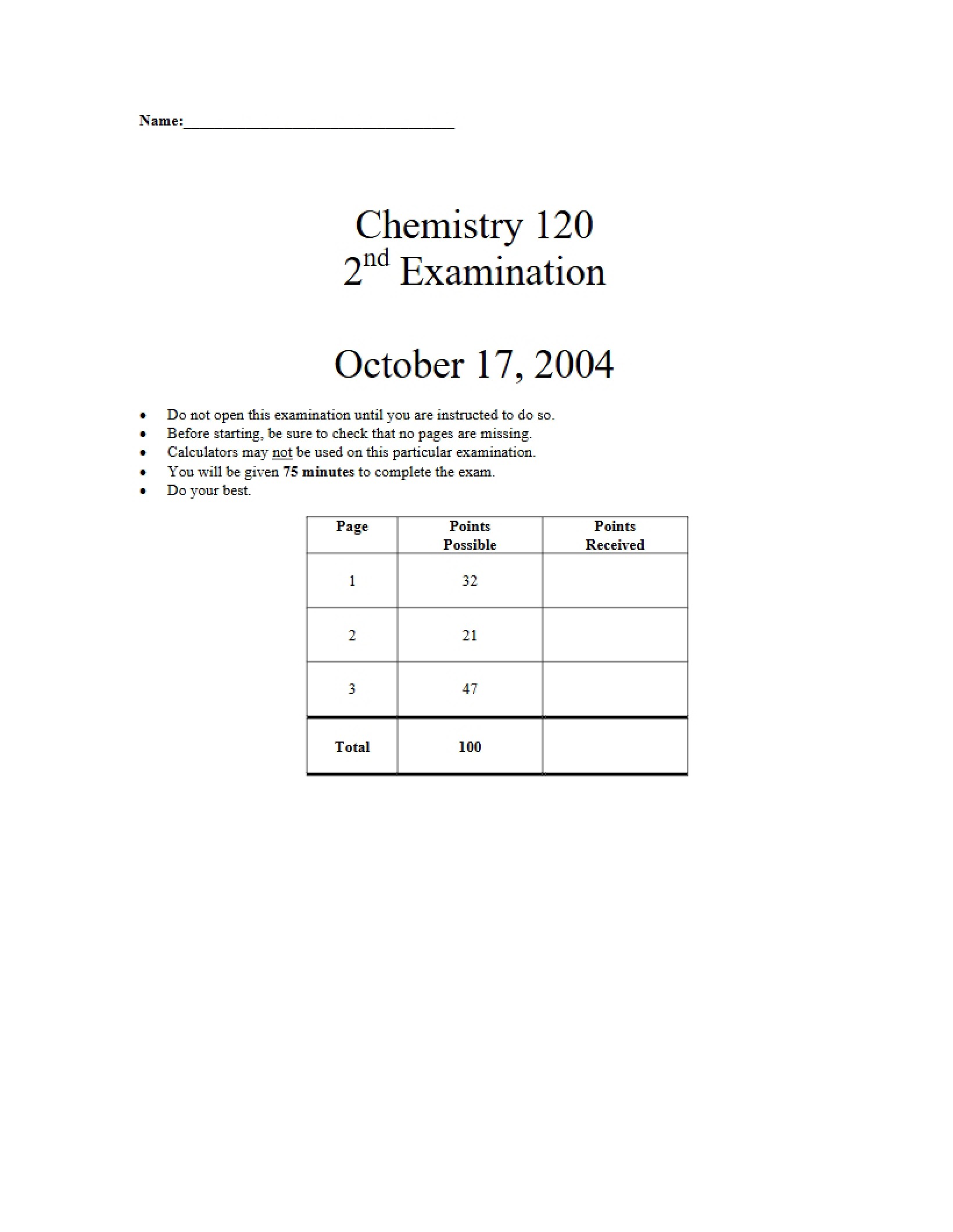 CHEM 120 Exam