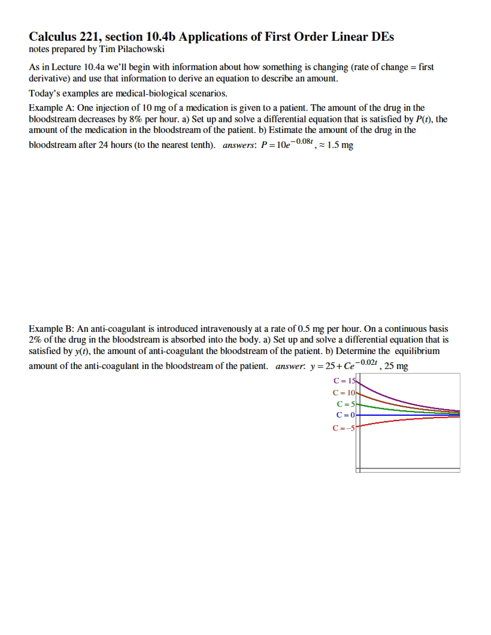Applications for Linear DEs (First Order)