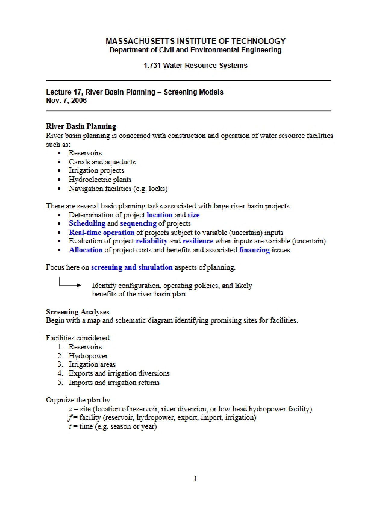 Screening Models for River Basin Planning