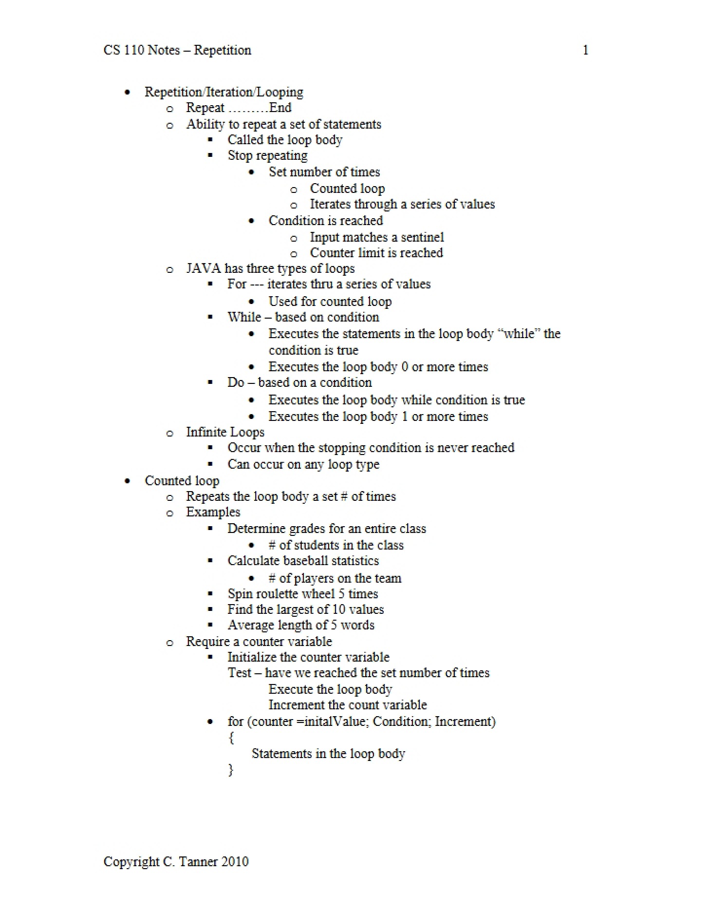 Class Lecture Notes