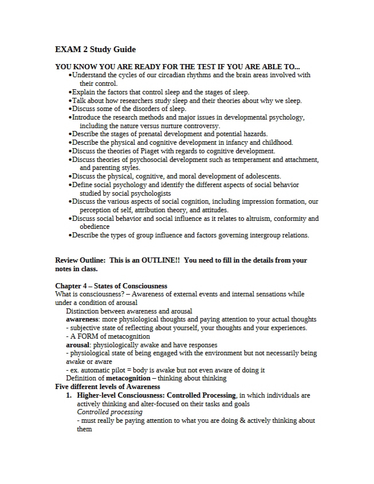 Study Guide for Second Exam