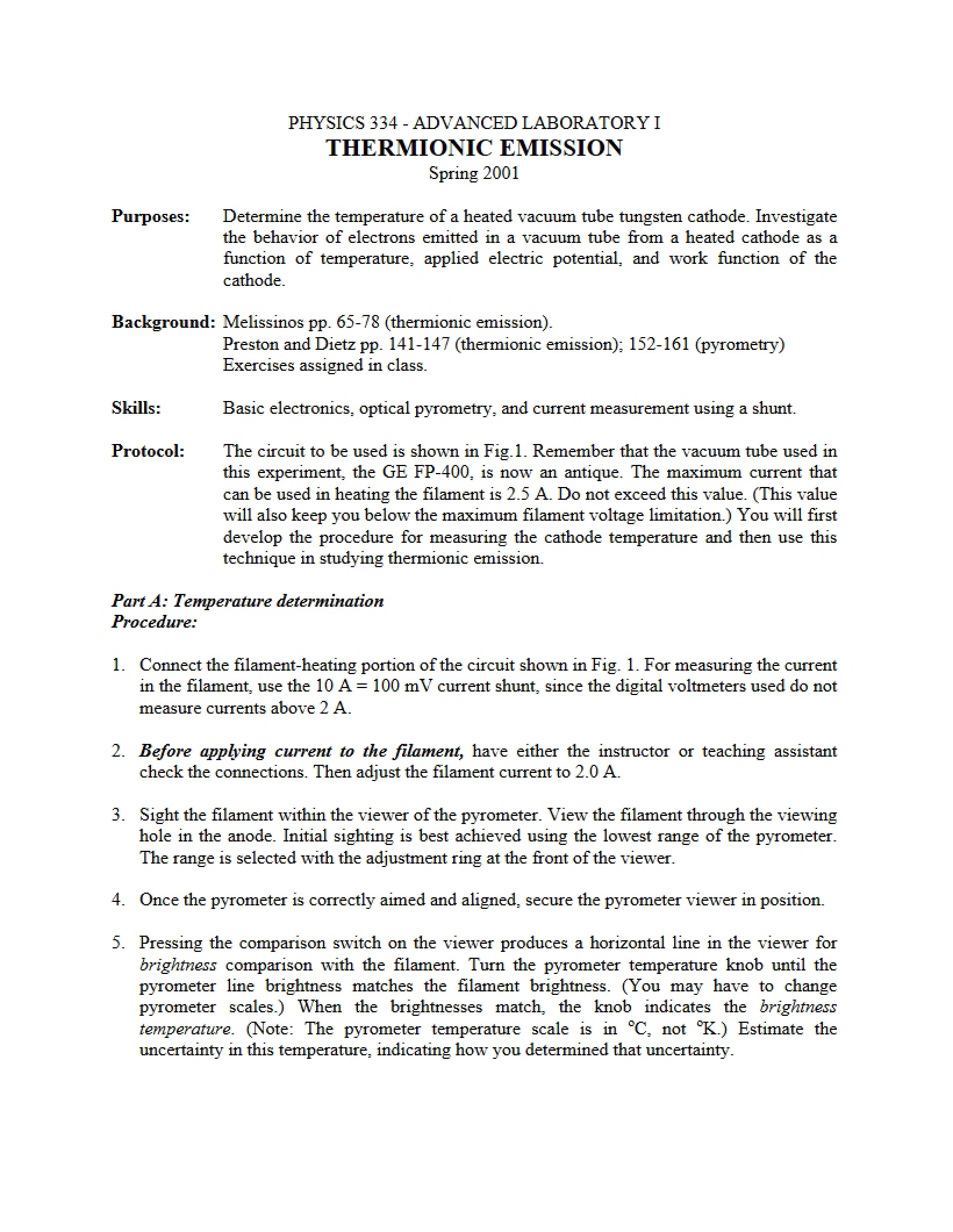 Advanced Laboratory One Syllabus