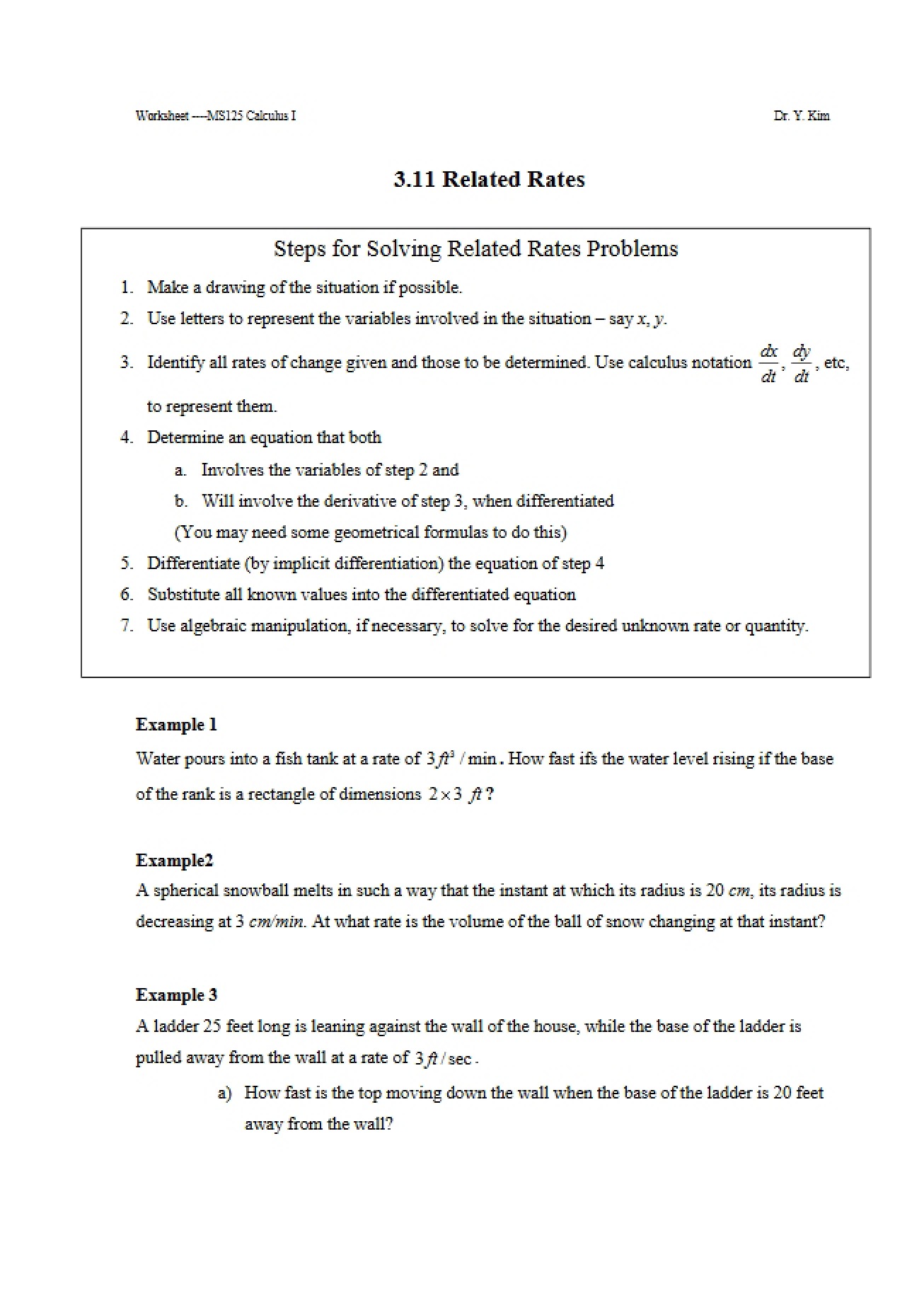 Set of Problems on Related Rates