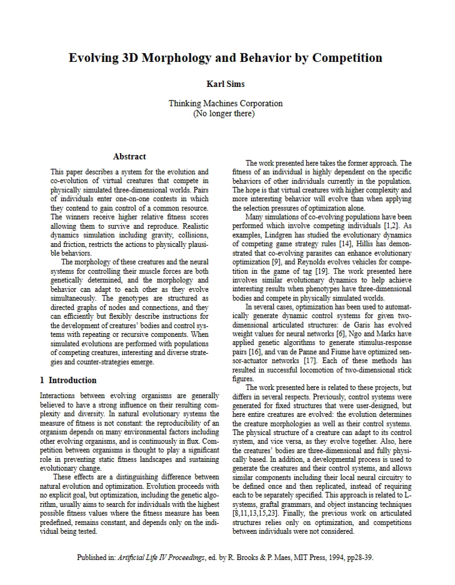 Artificial Life (1994) Paper