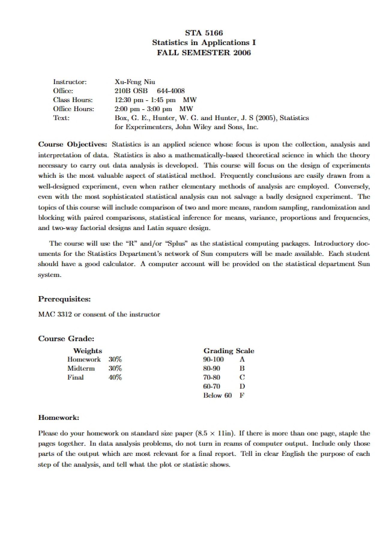Syllabus for Statistics in Applications