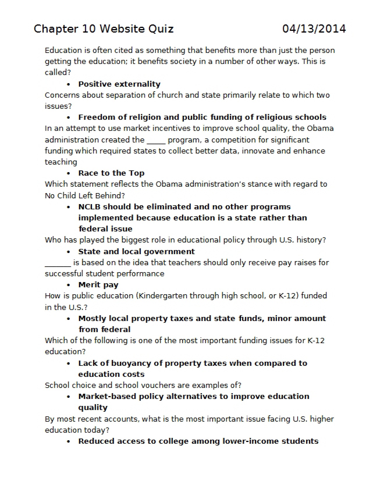 Website Quiz for Chapter 10