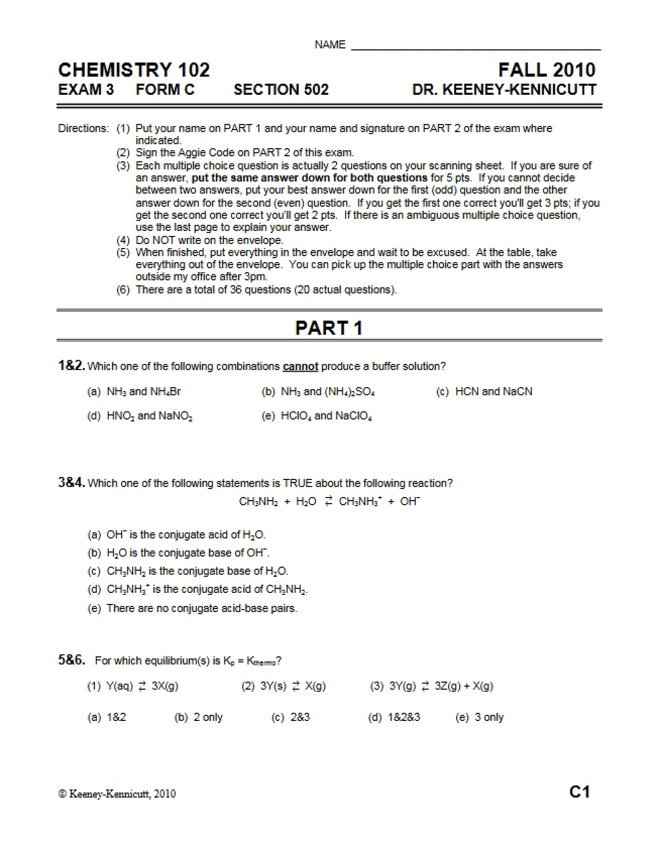 Third Exam, Version C from Fall 2010