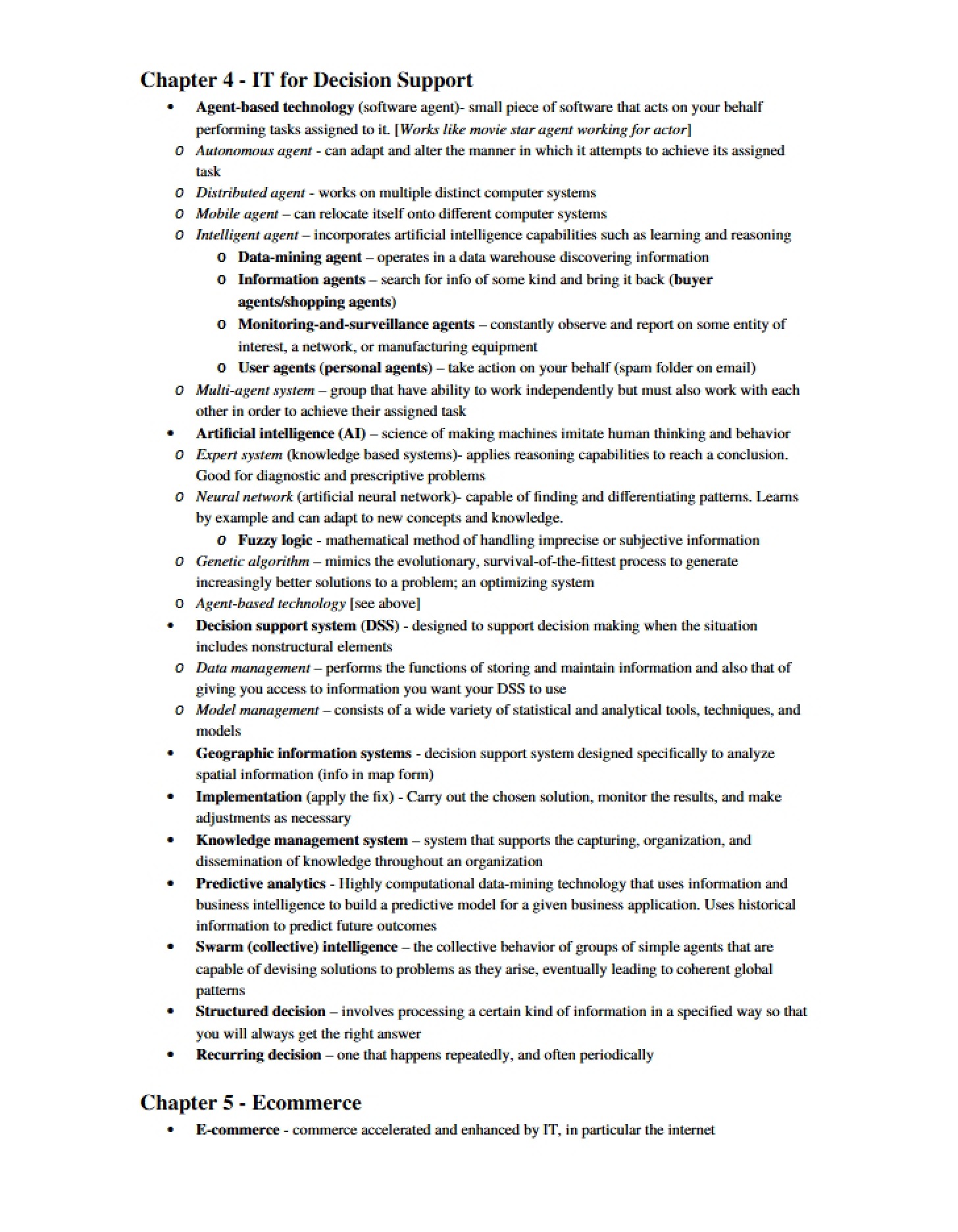 Decision Support Information Technology Chapter 4