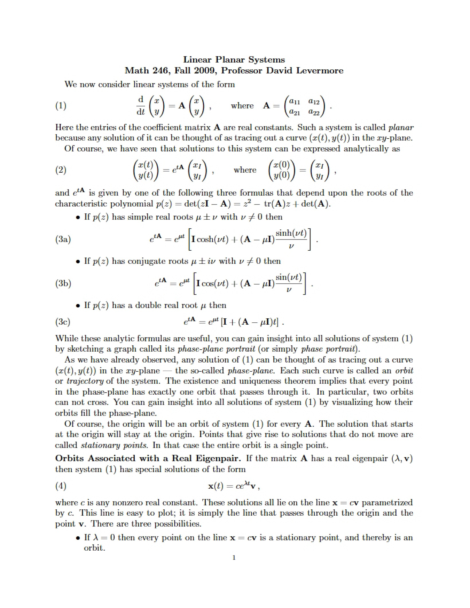 Planar Systems Linear