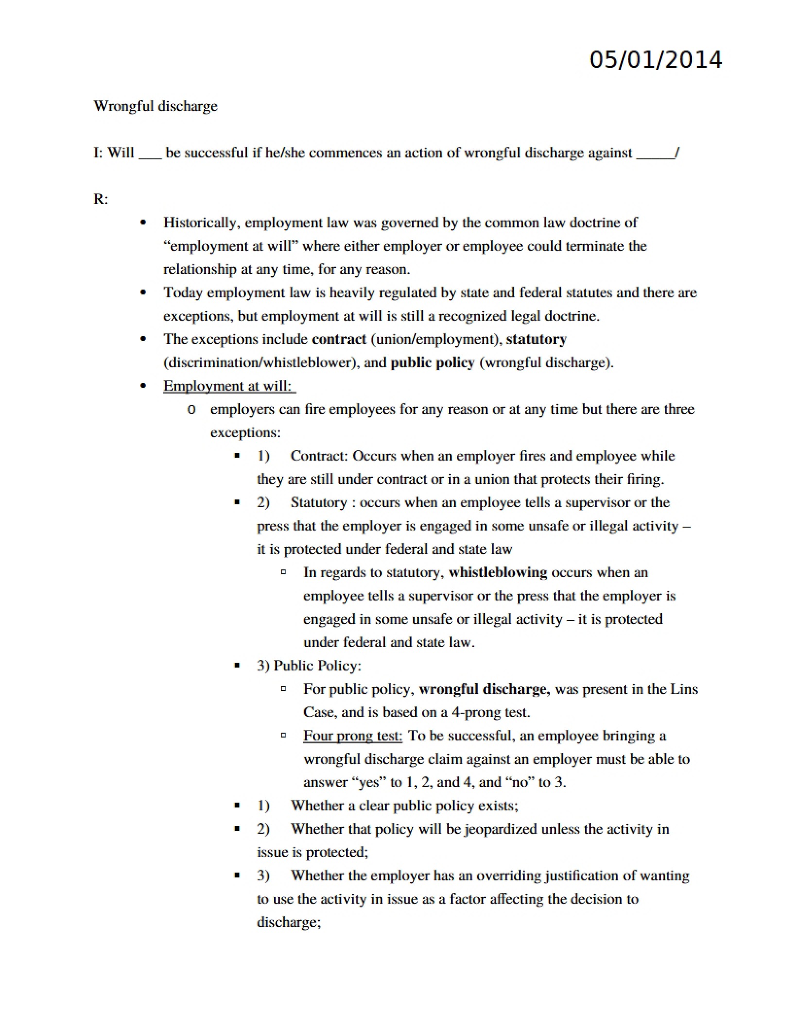 Discharge Wrongful Termination