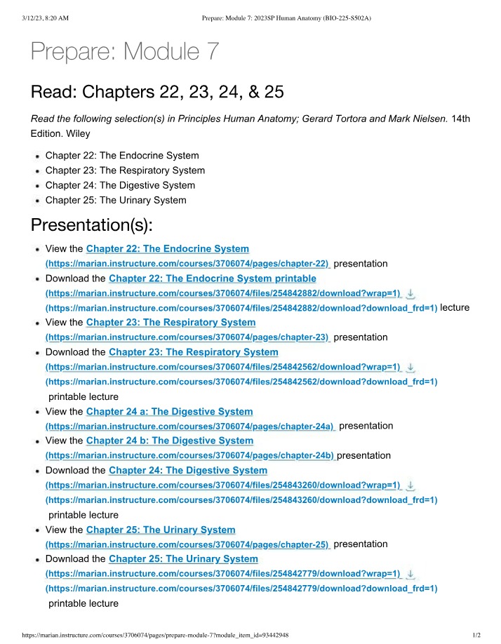BIO225 Human Anatomy Module 7 Preparation