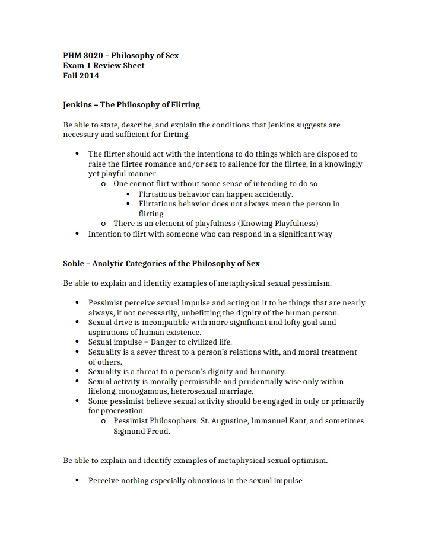 Sheet for First Exam Review