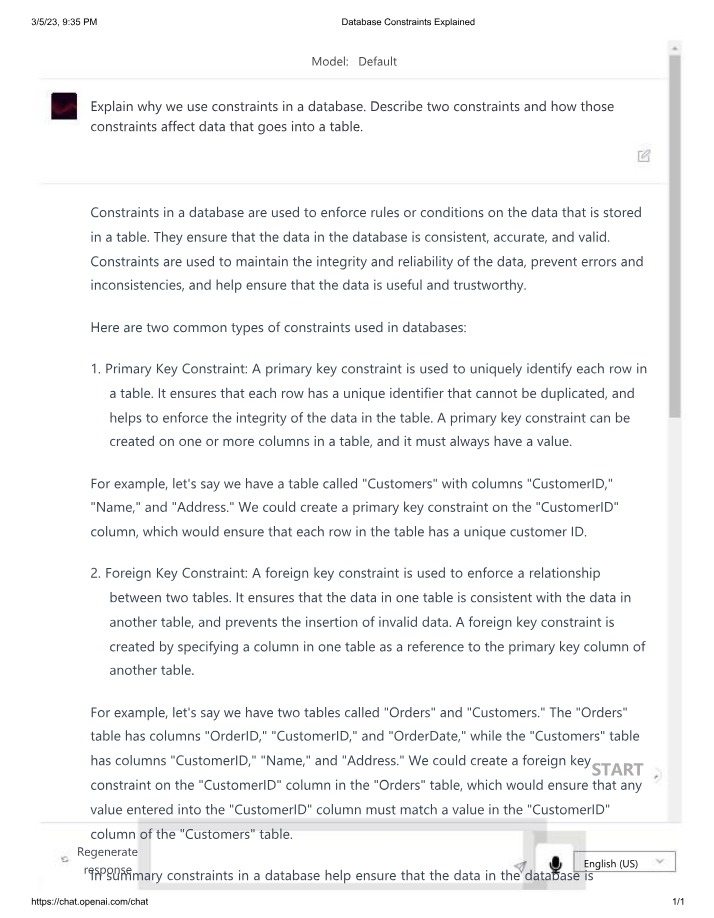 Database Constraints