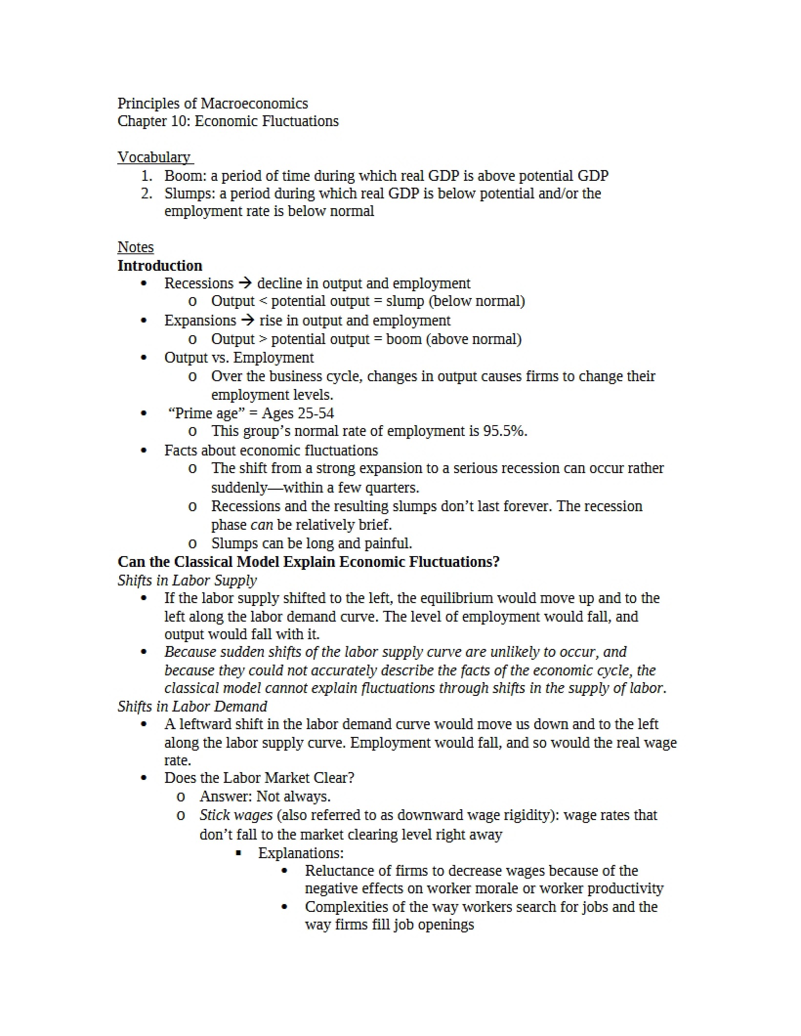 Fluctuations in Economy (Chapter 10)