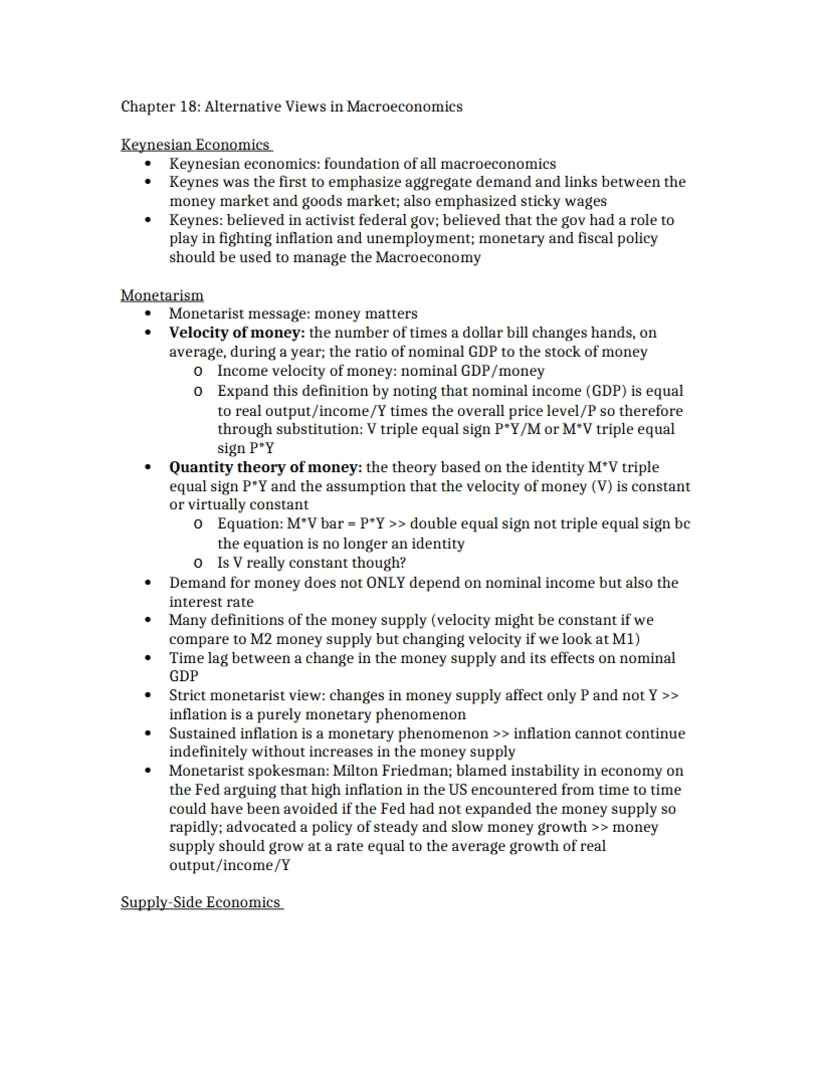 Macroeconomics Alternative Views (Chapter 18)