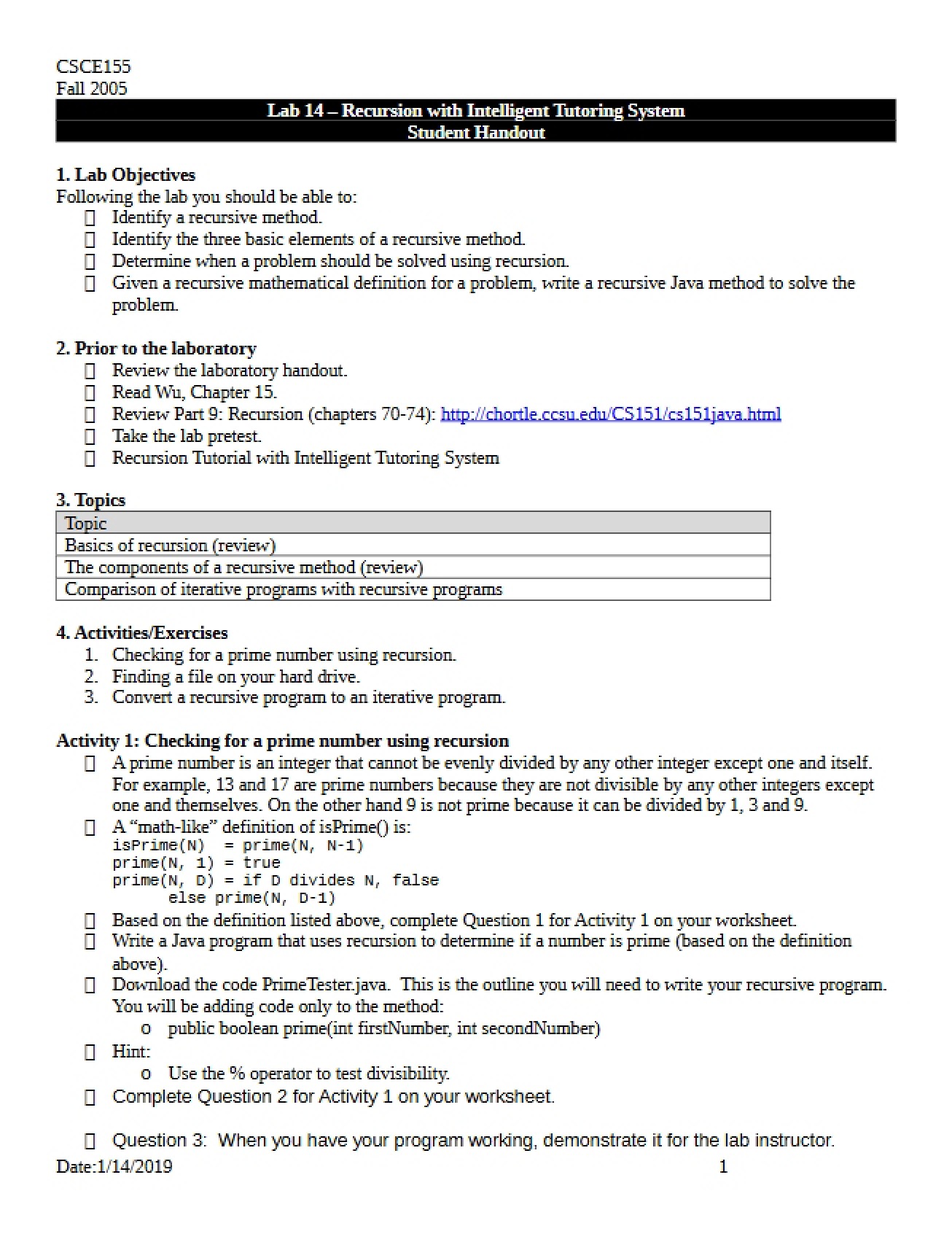 Intelligent Tutoring System Recursion