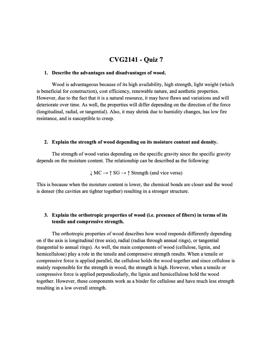Quiz 7 for Civil Engineering Materials