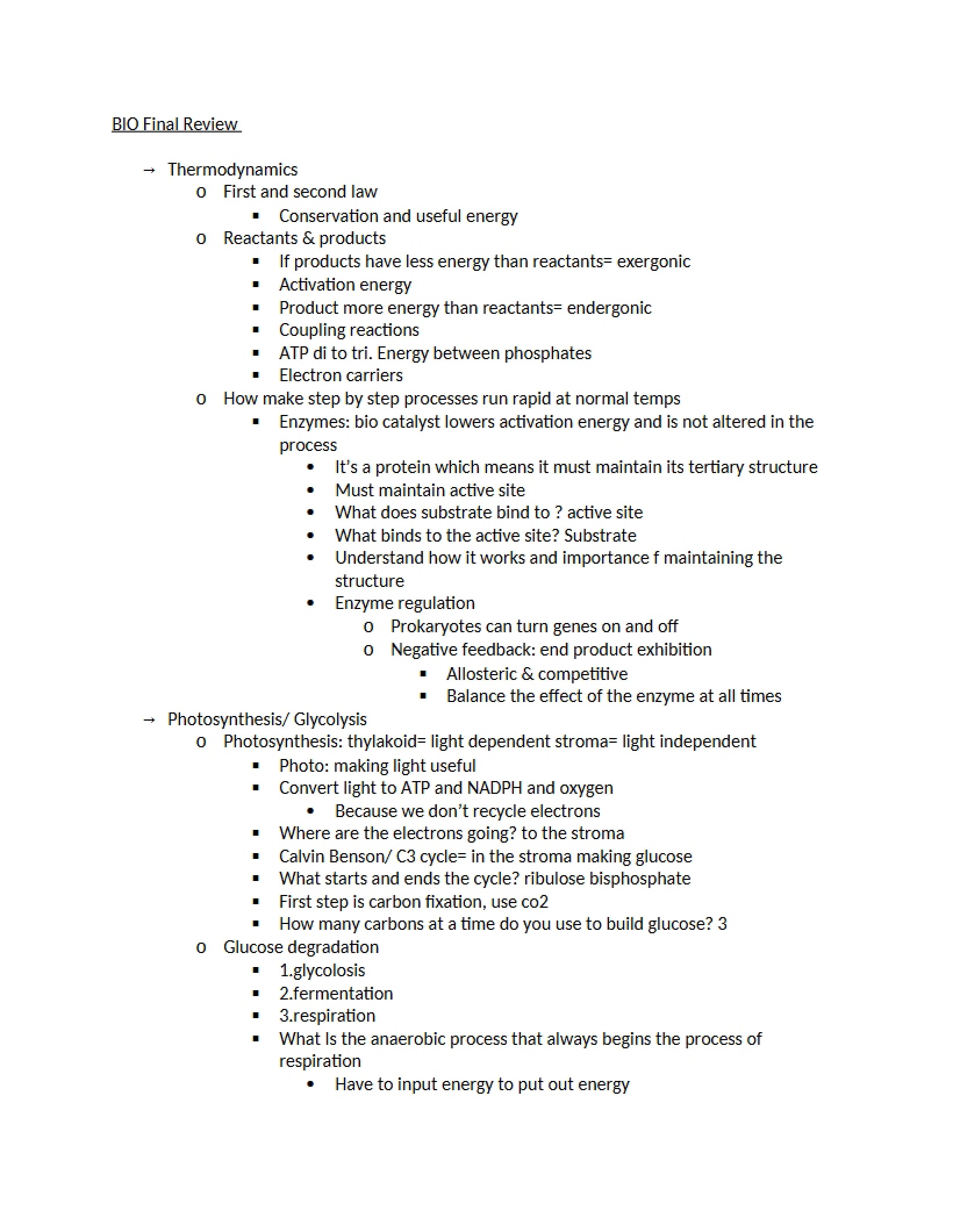 Final Review for Biology