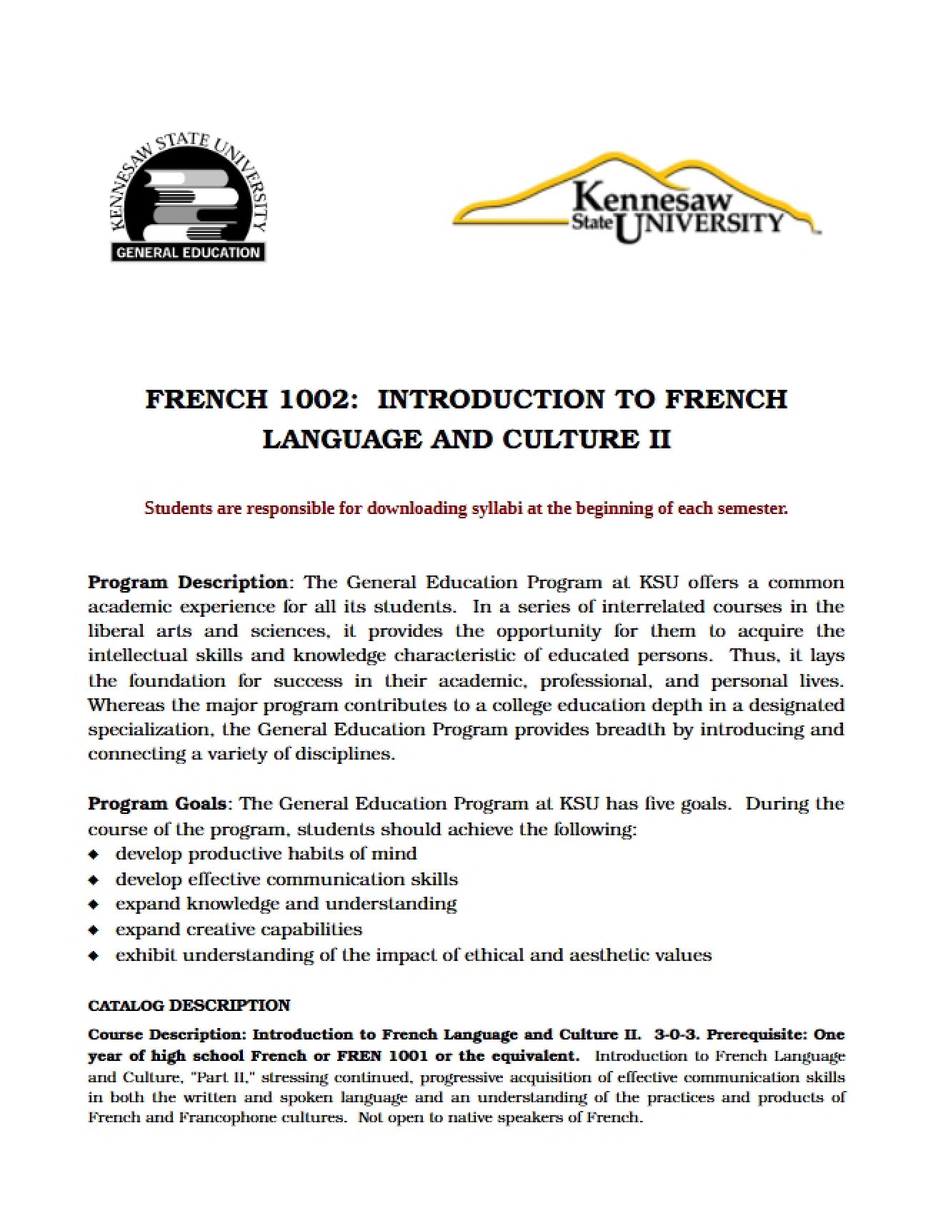 Course Outline for French Introduction Two - 14 Pages