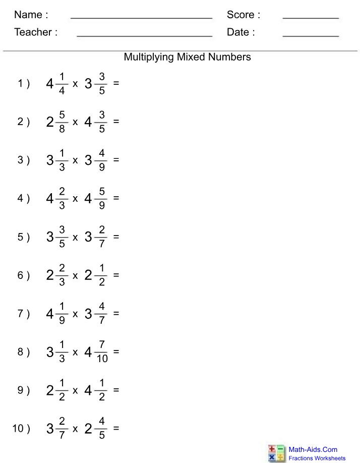 Multiplication of Mixed Numbers