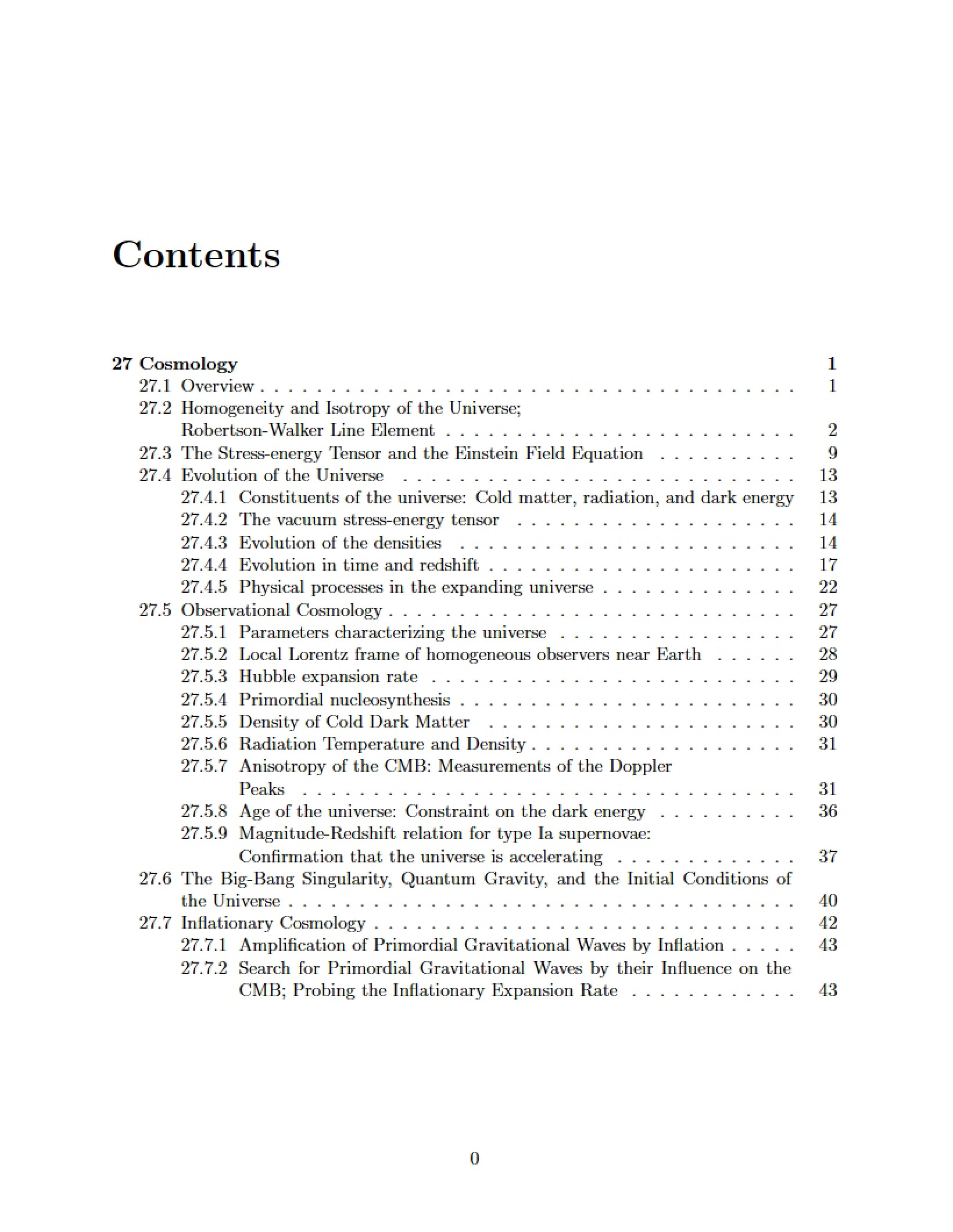 Cosmological Physics