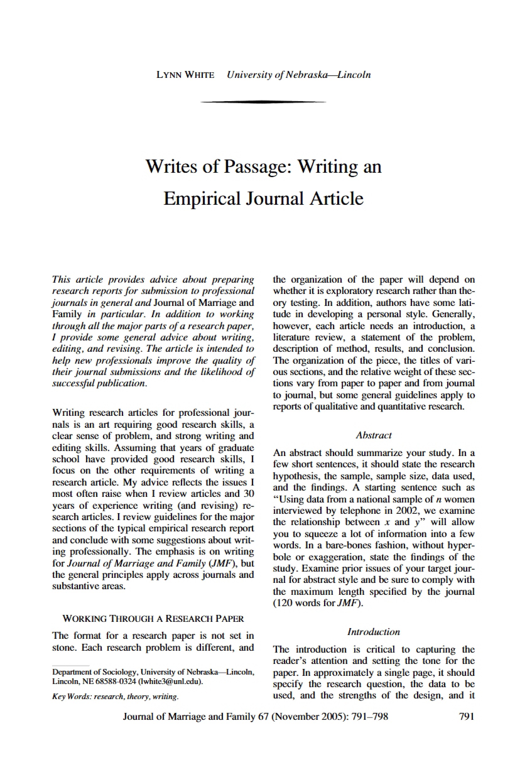 Writing an Empirical Journal Article Writes of Passage