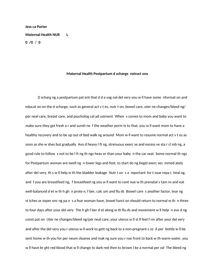 Postpartum Discharge Instructions for Maternal Health