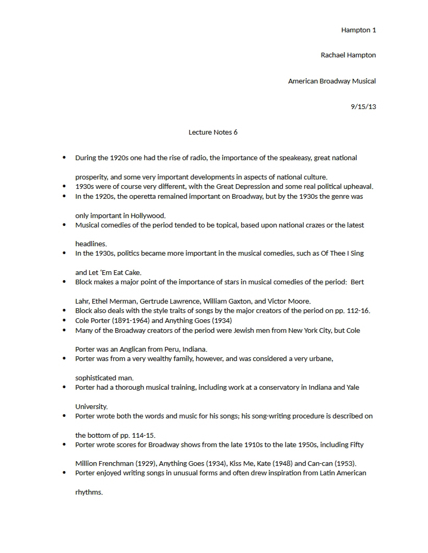 Lecture Six Notes