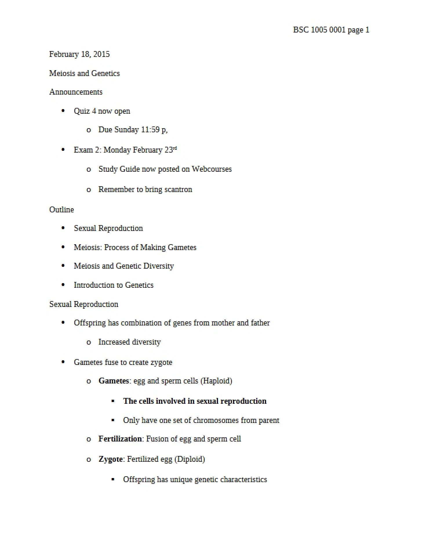 Genetics and Meiosis