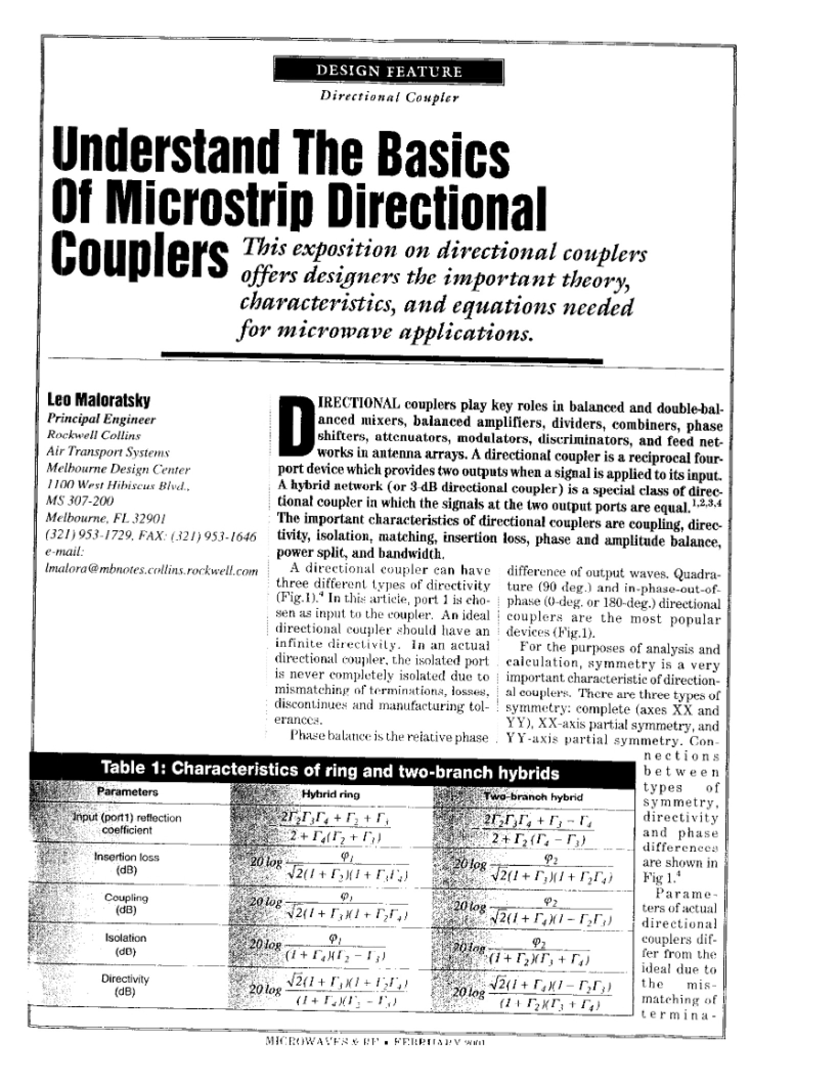 Basics of Directional Microstrip Couplers