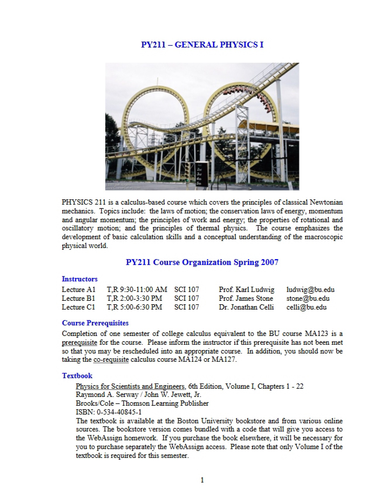General Physics I Syllabus