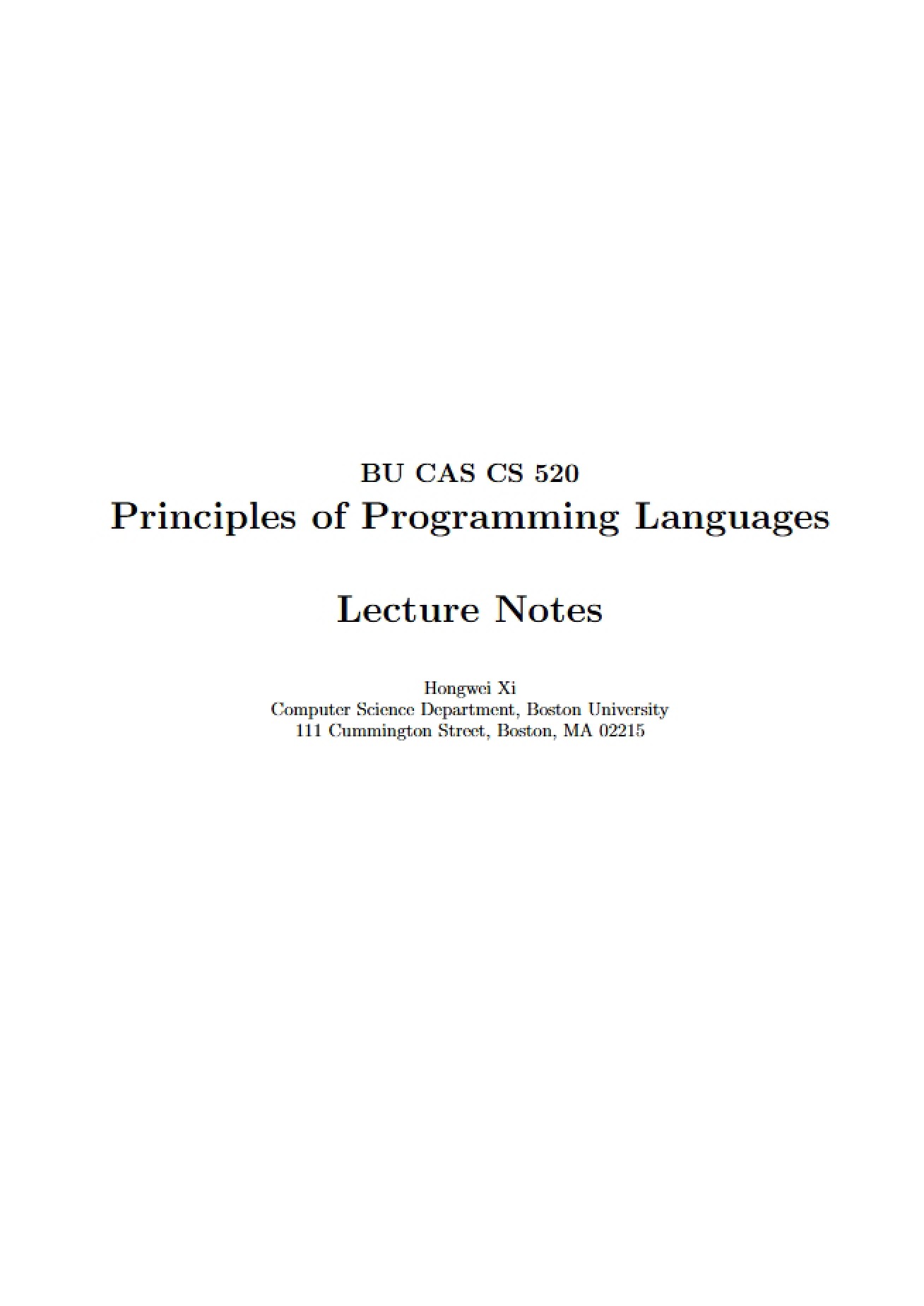 Lecture Notes for Programming Languages